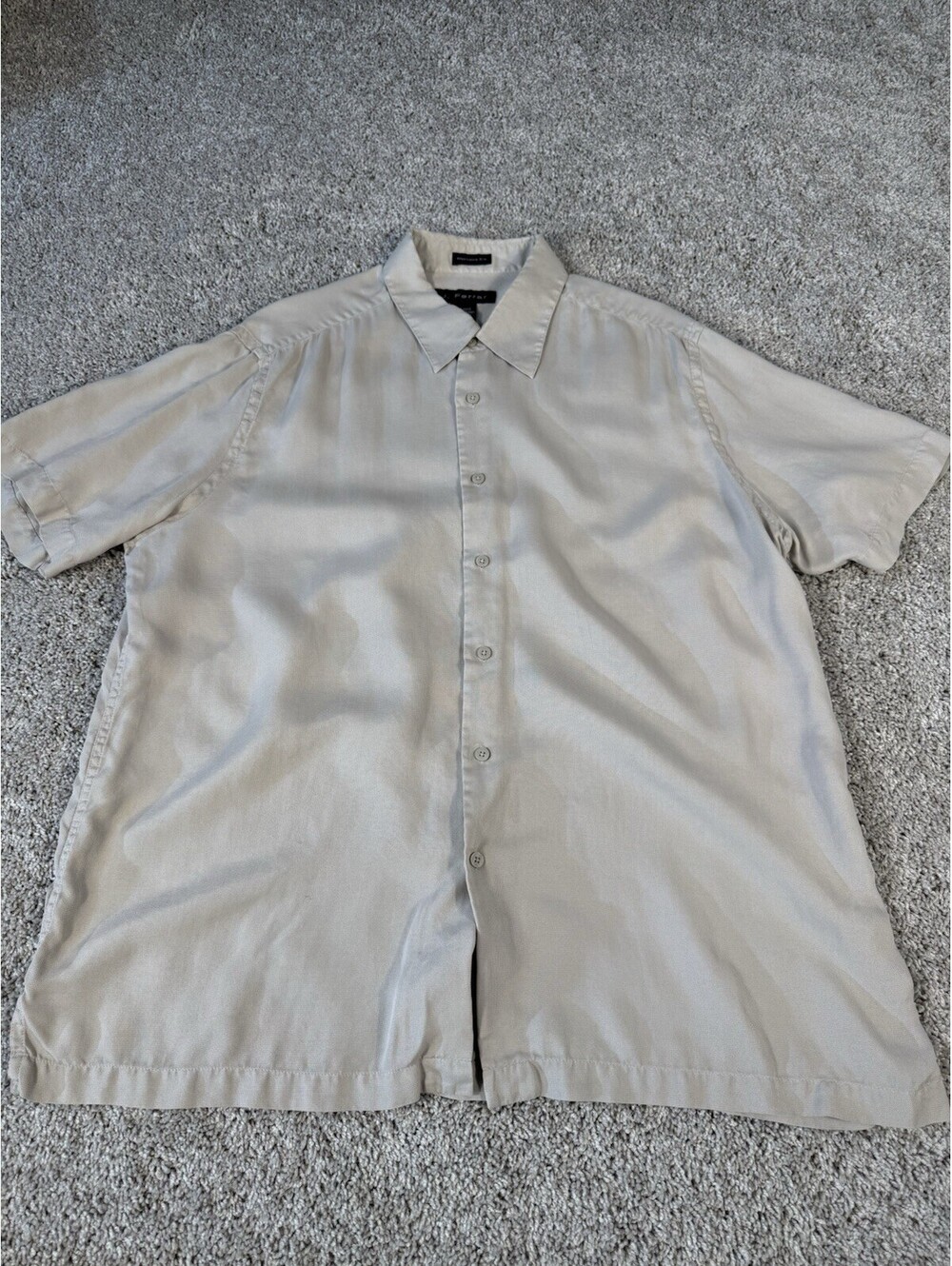 J. Ferrar Men’s Size L Beige Washable 100% Silk Shirt Short Sleeve Lightweight
